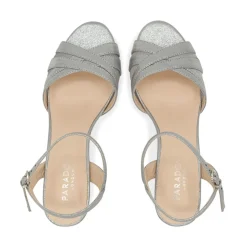 Paradox London Sparkly Prom Shoes | Silver Prom Shoes*Mowenna Silver Shimmer Kitten Heel Sandals Dark Silver