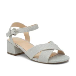Paradox London Sparkly Prom Shoes | Silver Prom Shoes*Neala Glitter Wide Fit Low Block Heel Sandals Silver
