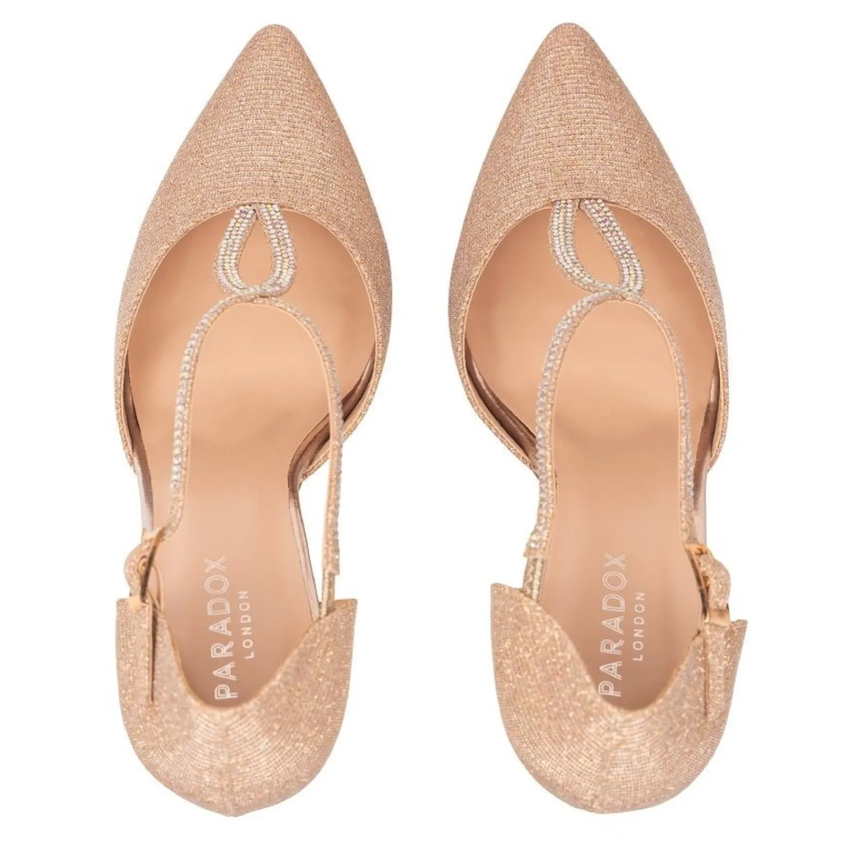 Paradox London Sparkly Prom Shoes | Gold Prom Shoes*Remi Glitter Diamante T-Bar Court Shoes Champagne