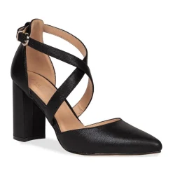 Paradox London Sparkly Prom Shoes | Party Shoes*Rylee Shimmer Cross Strap Block Heel Court Shoe Black
