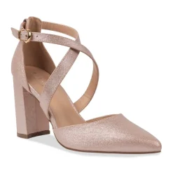 Paradox London Sparkly Prom Shoes | Pink Prom Shoes*Rylee Shimmer Cross Strap Block Heel Court Shoe Nude