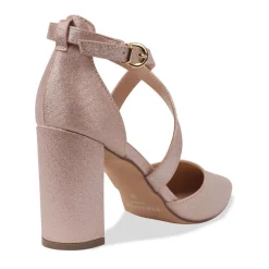 Paradox London Sparkly Prom Shoes | Pink Prom Shoes*Rylee Shimmer Cross Strap Block Heel Court Shoe Nude