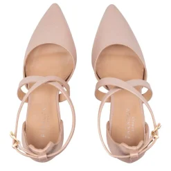 Paradox London Sparkly Prom Shoes | Pink Prom Shoes*Rylee Shimmer Cross Strap Block Heel Court Shoe Nude