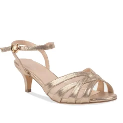 Paradox London Sparkly Prom Shoes | Gold Prom Shoes*Theresa Shimmer Wide Fit Kitten Heel Sandals Champagne