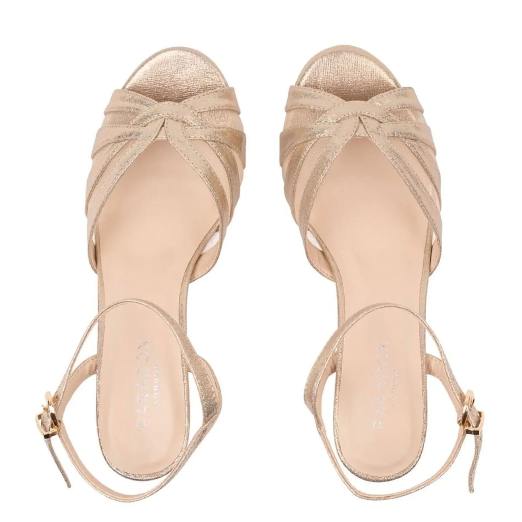 Paradox London Sparkly Prom Shoes | Gold Prom Shoes*Theresa Shimmer Wide Fit Kitten Heel Sandals Champagne