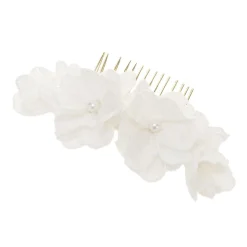 Poirier Gold Hair Accessories | Flower Girl Hair Accessories*Peony Ivory Fabric Flower Hair Comb Ivory/ Gold