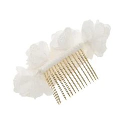 Poirier Gold Hair Accessories | Flower Girl Hair Accessories*Peony Ivory Fabric Flower Hair Comb Ivory/ Gold