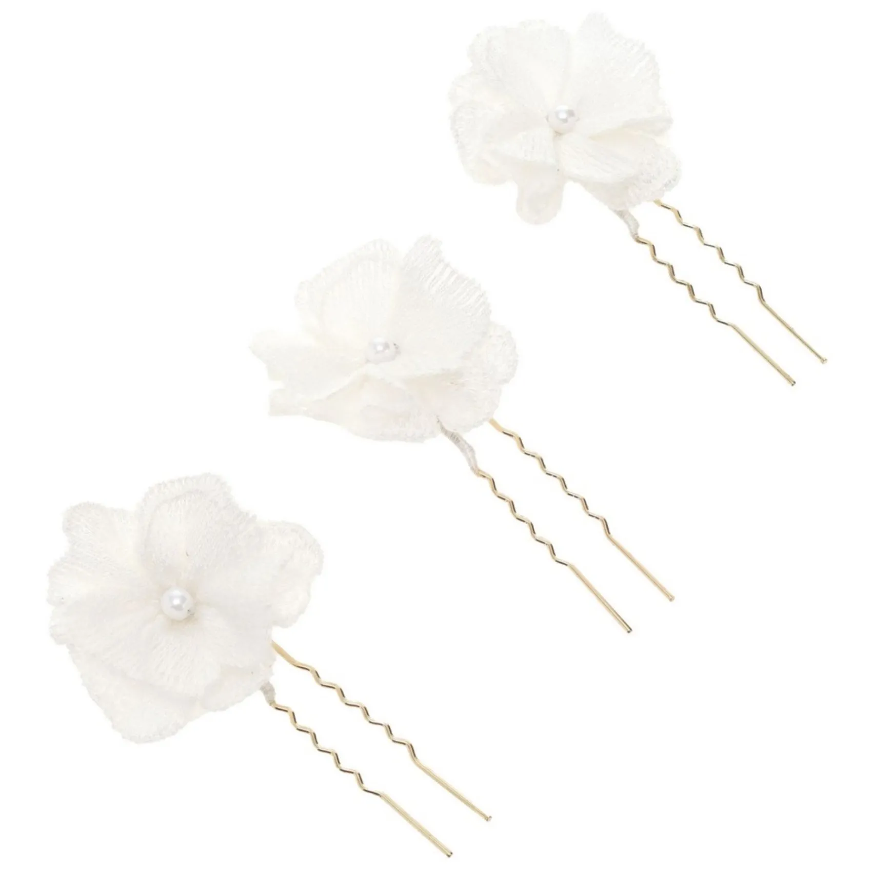 Poirier Gold Hair Accessories | Flower Girl Hair Accessories*Peony Set of 3 Ivory Fabric Flower Hair Pins Ivory/ Gold
