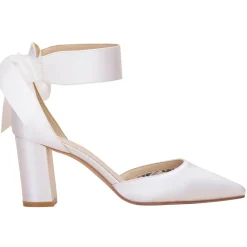 Perfect Bridal Wedding Shoes | Mid Heel*Aimee Satin Embellished Tie Up Block Heels Ivory