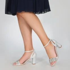 Perfect Bridal Party Shoes | Wedding Guest Shoes*Alexa Shimmer Embellished Block Heel Sandals Silver