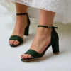 Perfect Bridal Prom Sandals | Prom Shoes*Andrea Suede Block Heel Ankle Strap Sandal Forest Green