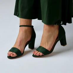 Perfect Bridal Prom Sandals | Prom Shoes*Andrea Suede Block Heel Ankle Strap Sandal Forest Green