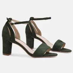 Perfect Bridal Prom Sandals | Prom Shoes*Andrea Suede Block Heel Ankle Strap Sandal Forest Green