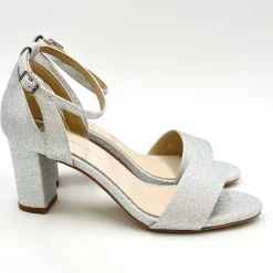 Perfect Bridal Sparkly Prom Shoes | Silver Prom Shoes*Andrea Glitter Block Heel Ankle Strap Sandals Silver