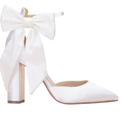 Perfect Bridal Wedding Shoes | High Heel*Arabella Satin High Block Heels with Oversize Bow Ivory