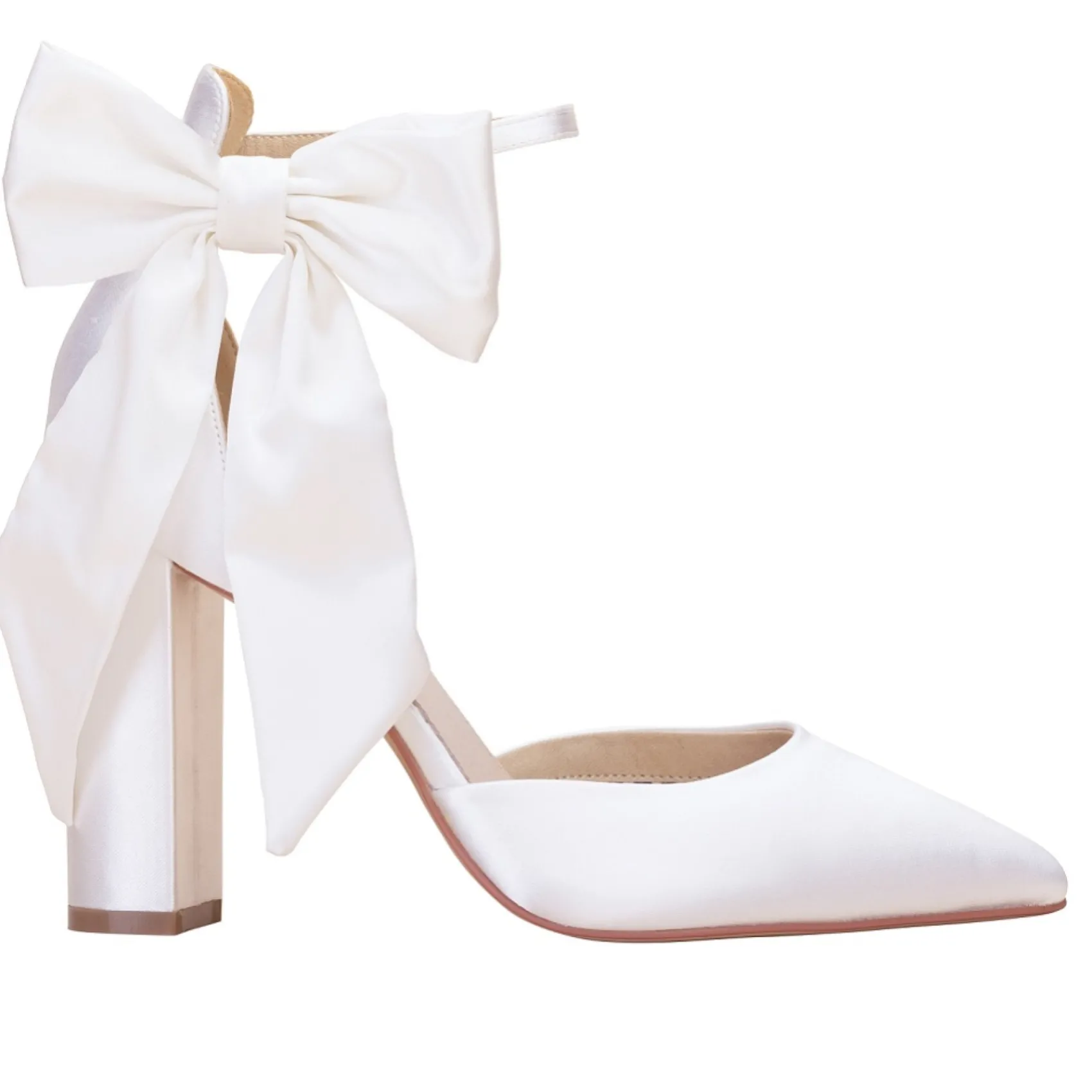 Perfect Bridal Wedding Shoes | High Heel*Arabella Satin High Block Heels with Oversize Bow Ivory