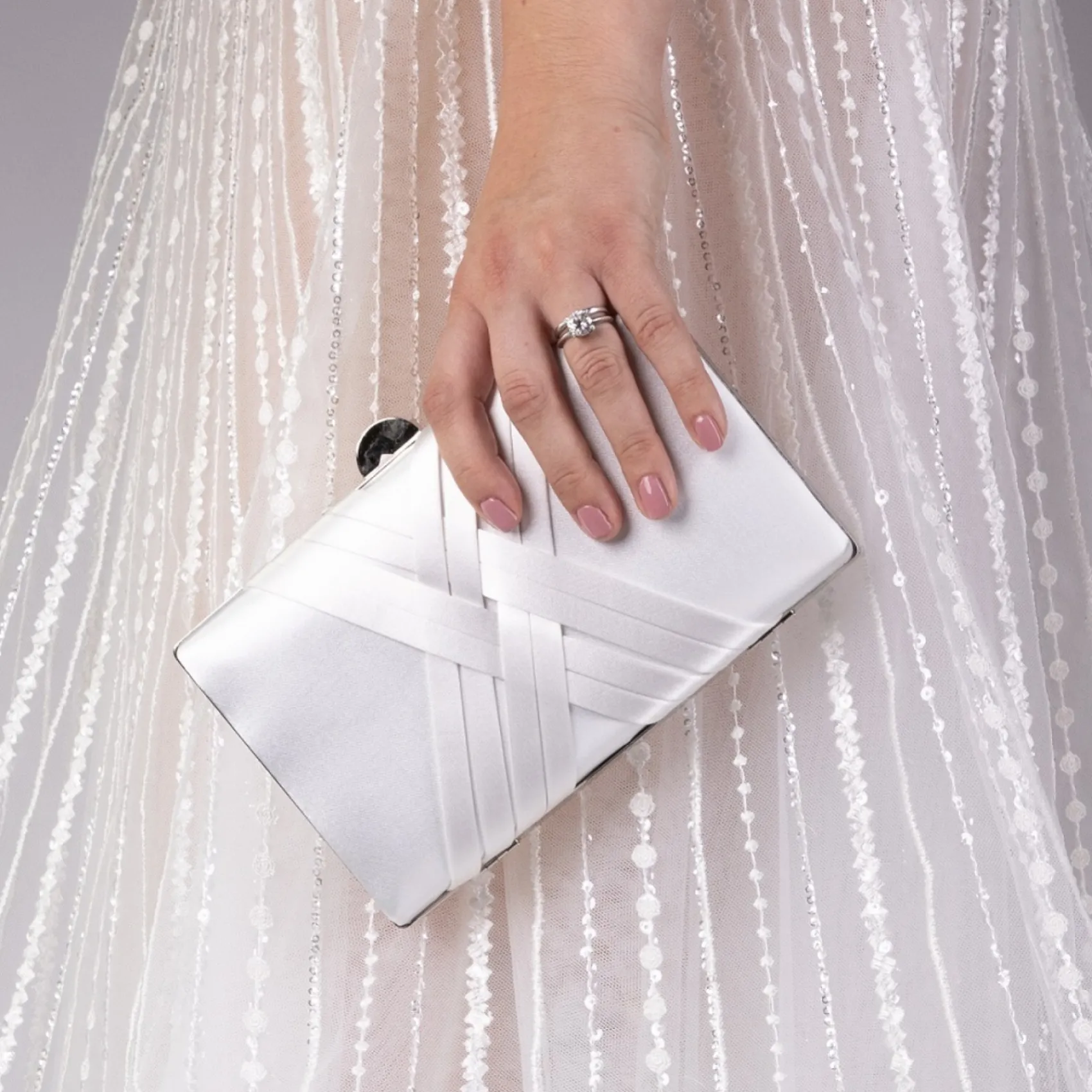 Perfect Bridal Wedding Handbags*Bay Dyeable Criss Cross Satin Clutch Bag Ivory
