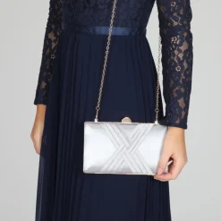 Perfect Bridal Prom Bags | Wedding Guest Bags*Bay Criss Cross Satin Clutch Bag Silver