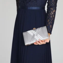 Perfect Bridal Prom Bags | Wedding Guest Bags*Bay Criss Cross Satin Clutch Bag Silver