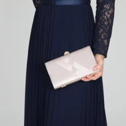 Perfect Bridal Prom Bags | Wedding Guest Bags*Bay Criss Cross Satin Clutch Bag Taupe