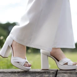 Perfect Bridal White Prom Shoes | Prom Sandals*Birdie Leather Block Heel Platform Sandals Ivory