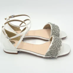 Perfect Bridal Sparkly Prom Shoes | White Prom Shoes*Blair Satin Crystal Flat Sandals (Wide Fit) Ivory