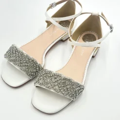 Perfect Bridal Sparkly Prom Shoes | White Prom Shoes*Blair Satin Crystal Flat Sandals (Wide Fit) Ivory