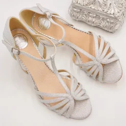 Perfect Bridal Party Shoes | Wedding Guest Shoes*Bryony Glitter Strappy T-Bar Sandals Silver