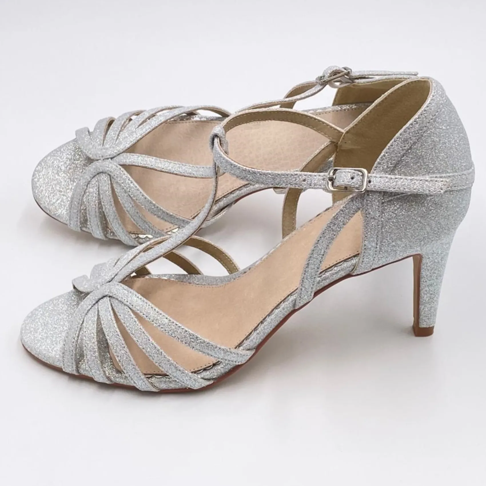 Perfect Bridal Party Shoes | Wedding Guest Shoes*Bryony Glitter Strappy T-Bar Sandals Silver