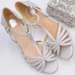 Perfect Bridal Party Shoes | Wedding Guest Shoes*Bryony Glitter Strappy T-Bar Sandals Silver