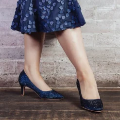 Perfect Bridal Sparkly Prom Shoes | Blue Prom Shoes*Calypso Crystal Embellished Mid Heel Court Shoes Navy