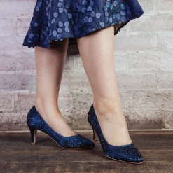 Perfect Bridal Sparkly Prom Shoes | Blue Prom Shoes*Calypso Crystal Embellished Mid Heel Court Shoes Navy