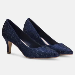Perfect Bridal Sparkly Prom Shoes | Blue Prom Shoes*Calypso Crystal Embellished Mid Heel Court Shoes Navy