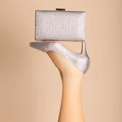 Perfect Bridal Sparkly Prom Shoes | Silver Prom Shoes*Calypso Crystal Embellished Mid Heel Court Shoes Silver