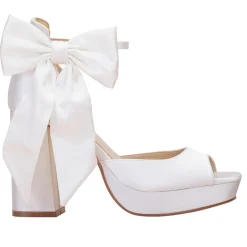 Perfect Bridal Wedding Shoes | High Heel*Camden Dyeable Satin Block Heel Platform Sandals Ivory