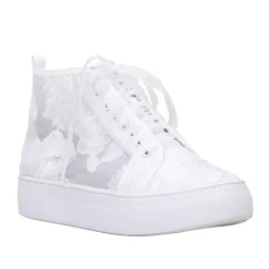 Perfect Bridal Wedding Shoes | Lace Wedding Shoes*Cameron Floral Lace High Top Platform Trainers Ivory