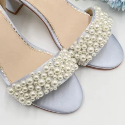 Perfect Bridal Wedding Guest Shoes | Bridesmaid Shoes*Carrie Blue Satin Pearl Block Heel Sandals Pale Blue