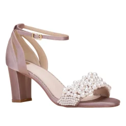 Perfect Bridal Wedding Guest Shoes | Mother Of The Bride Shoes*Carrie Satin Pearl Block Heel Sandals Mocha