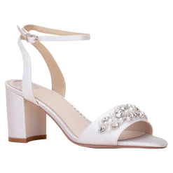 Perfect Bridal Bridesmaid Shoes | Wedding Shoes*Chantel Dyeable Satin Embellished Block Heel Sand Ivory