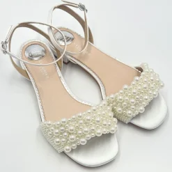 Perfect Bridal Bridesmaid Shoes | Wedding Shoes*Claire Satin Pearl Flat Sandals (Wide Fit) Ivory