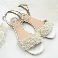 Perfect Bridal Bridesmaid Shoes | Wedding Shoes*Claire Satin Pearl Flat Sandals (Wide Fit) Ivory