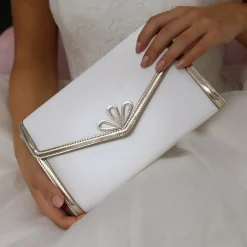 Perfect Bridal Wedding Handbags*Clover Dyeable Ivory Satin and Gold Clutch Bag Ivory/ Gold