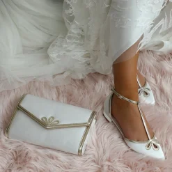 Perfect Bridal Wedding Handbags*Clover Dyeable Ivory Satin and Gold Clutch Bag Ivory/ Gold