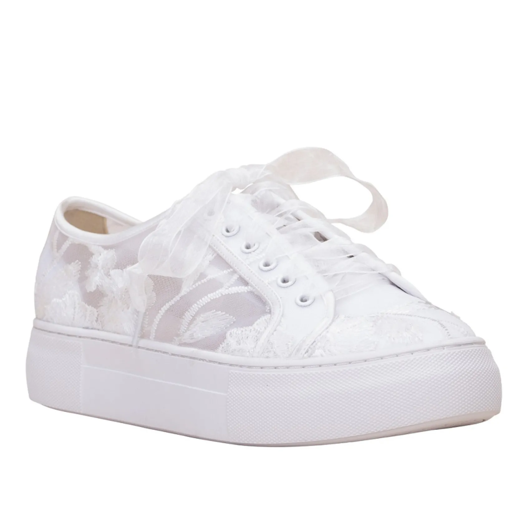 Perfect Bridal Wedding Shoes | Lace Wedding Shoes*Codie Floral Lace Platform Trainers Ivory
