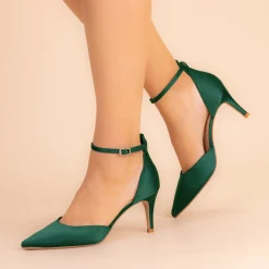 Perfect Bridal Wedding Guest Shoes | Mother Of The Bride Shoes*Daniella Satin Mid Heel Ankle Strap Court Shoes Green