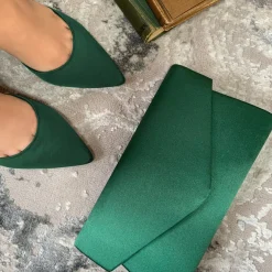 Perfect Bridal Wedding Guest Shoes | Mother Of The Bride Shoes*Daniella Satin Mid Heel Ankle Strap Court Shoes Green