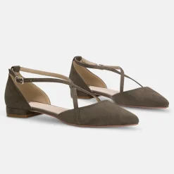 Perfect Bridal Wedding Guest Shoes | Mother Of The Bride Shoes*Davina Suede Cross Strap Pointed Ballet Fla Olive Green