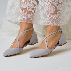 Perfect Bridal Wedding Guest Shoes | Mother Of The Bride Shoes*Davina Suede Cross Strap Pointed Ballet Flats Stone