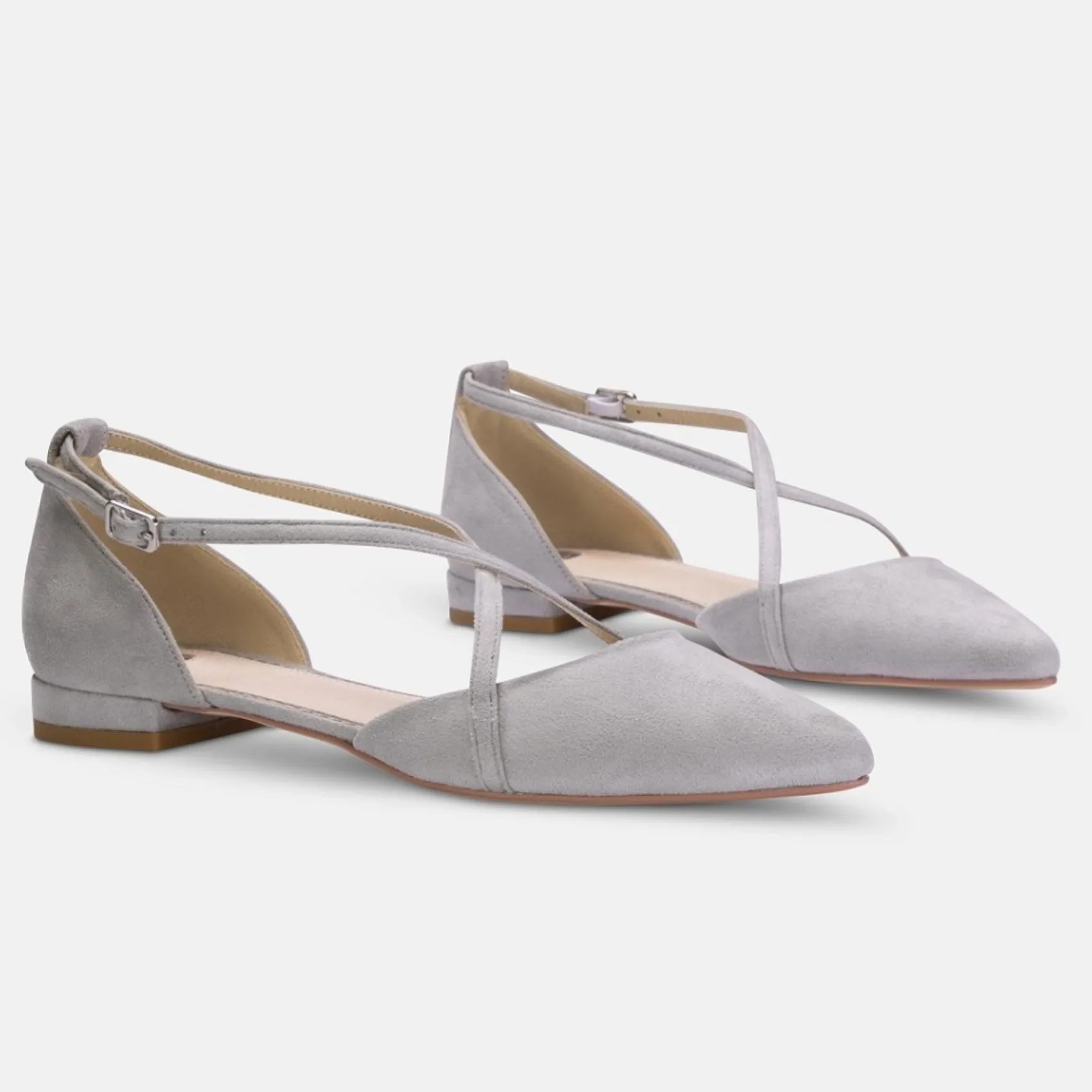 Perfect Bridal Wedding Guest Shoes | Mother Of The Bride Shoes*Davina Suede Cross Strap Pointed Ballet Flats Stone
