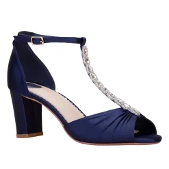 Perfect Bridal Sparkly Prom Shoes | Prom Sandals*Dolly Block Heel Diamante T-Bar Sandals Midnight